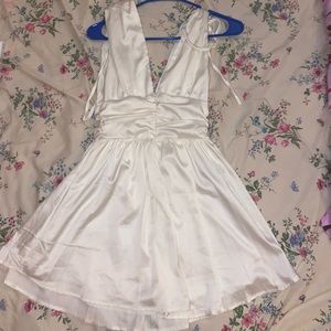 White v neck satin dress
